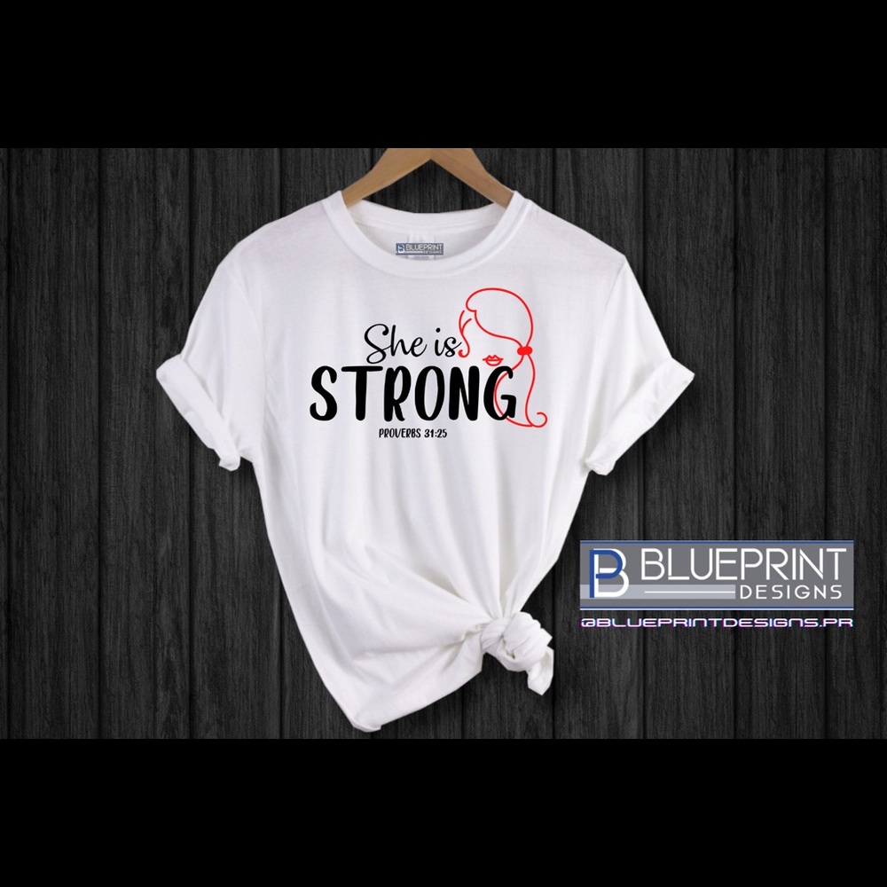 SHE IS STRONG • SUBLIMATED WHITE TEE